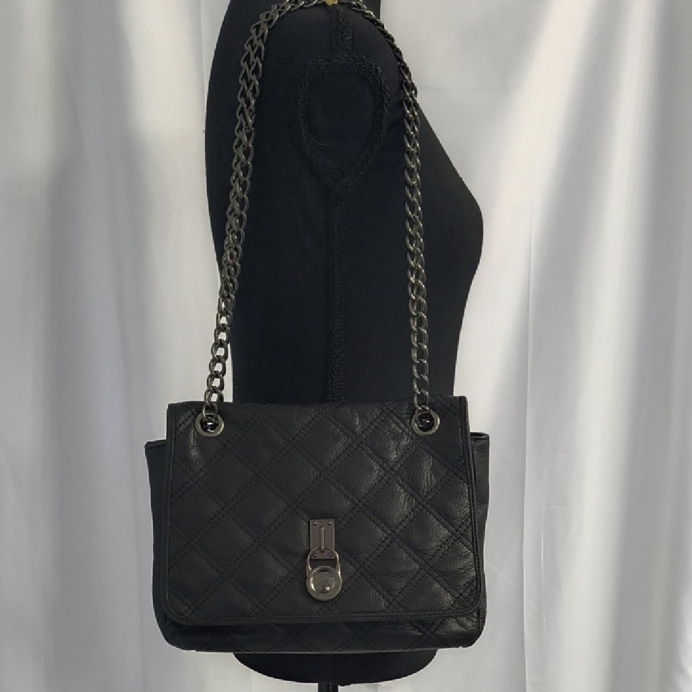 Audrey Brooke Black Quilted Genuine Leather Shoulder Bag